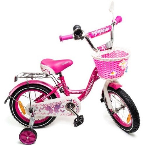 Велосипед Favorit Butterfly 18” (розовый, 2020) с клаксоном корзиной